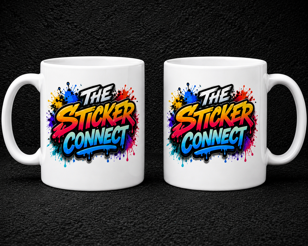 Custom printed ceramic logo mug by The Sticker Connect